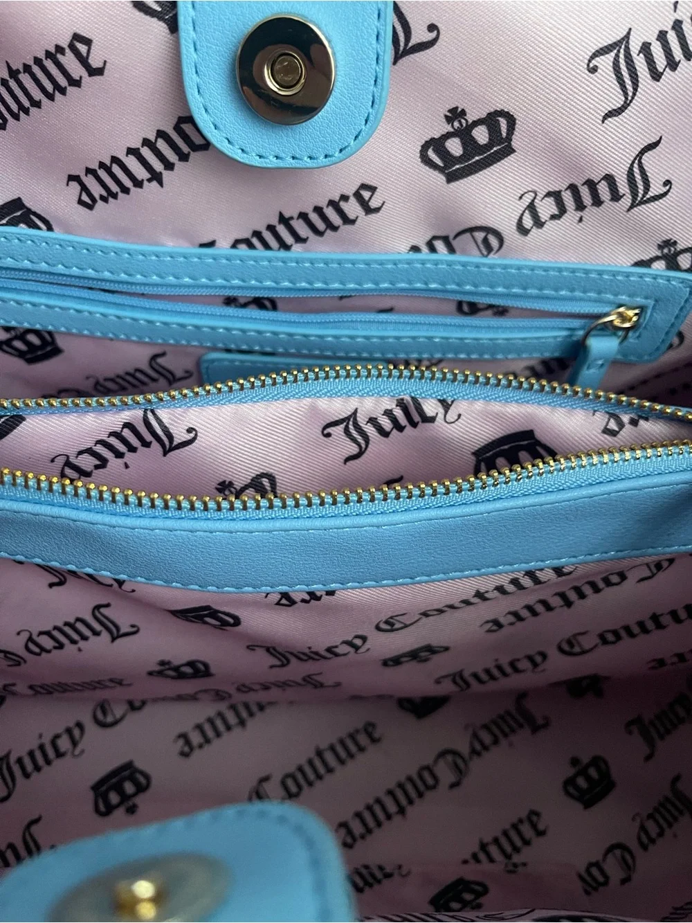 Juicy Couture Paradise Tote Blue White Lemon Striped Canvas